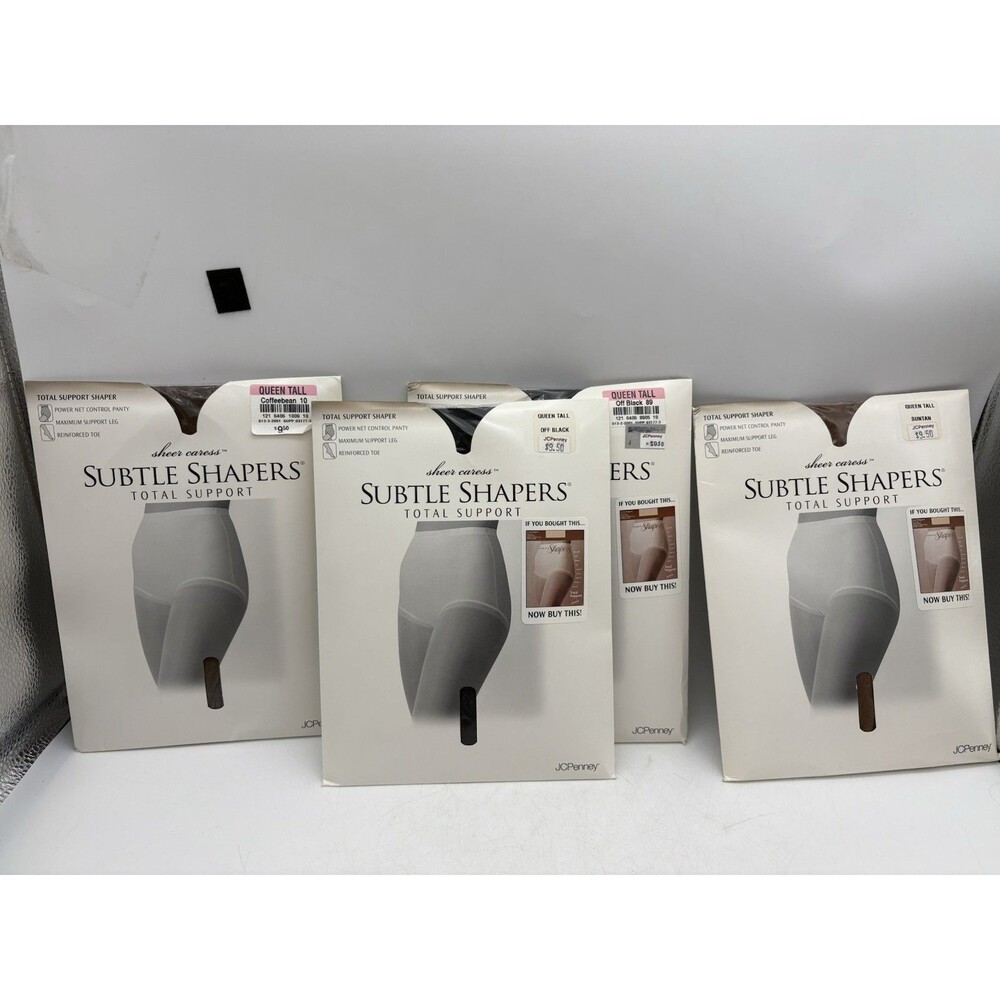 Vintage JCPenney Subtle Shapers Pantyhose Lot 4 Queen Tall Total Support NOS